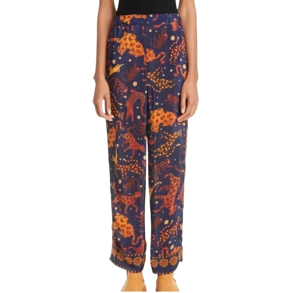 FARM Rio Leopard Navy Blue Tailored Pants Size M Regular